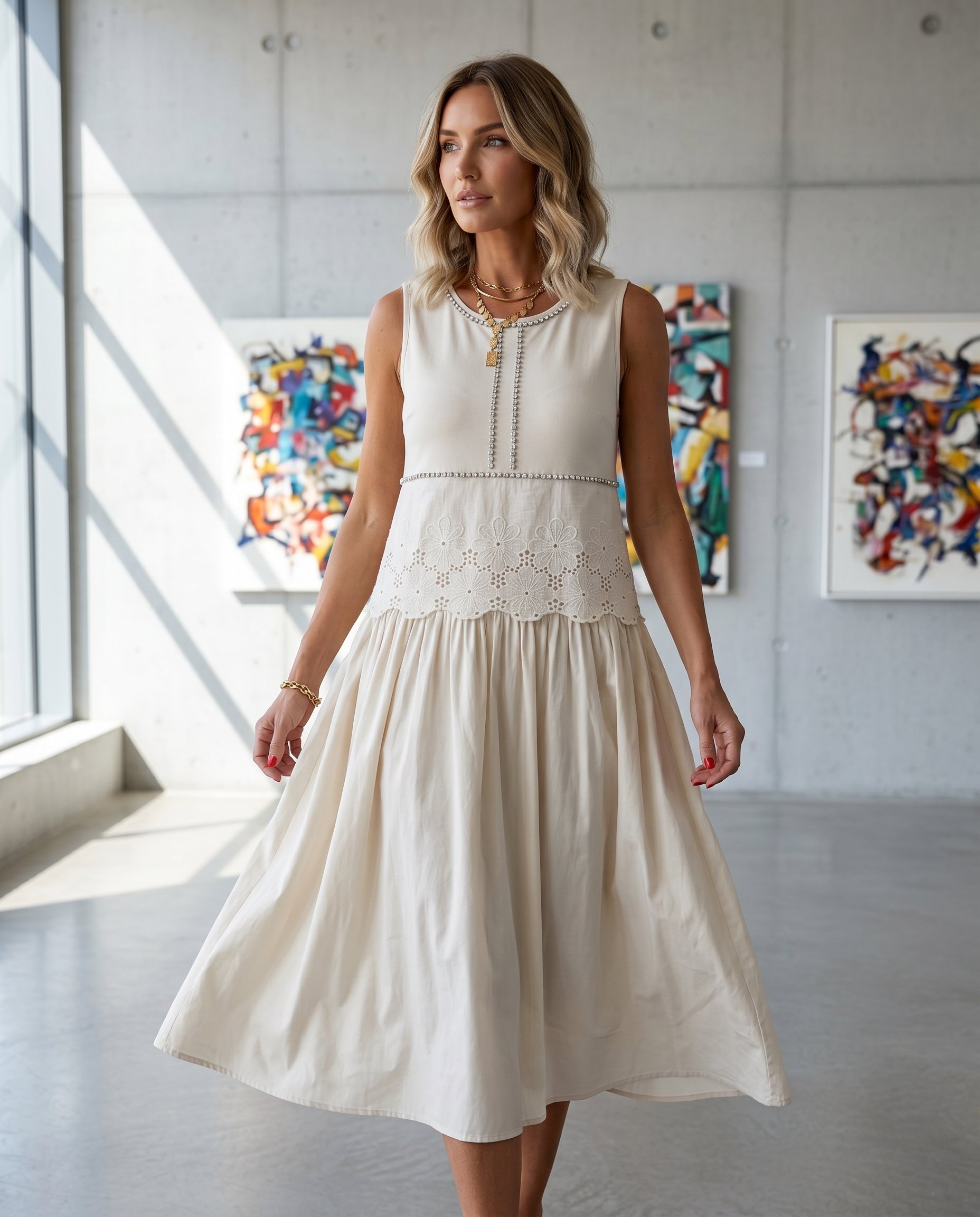 Sukienka z haftowaną falbaną - 8