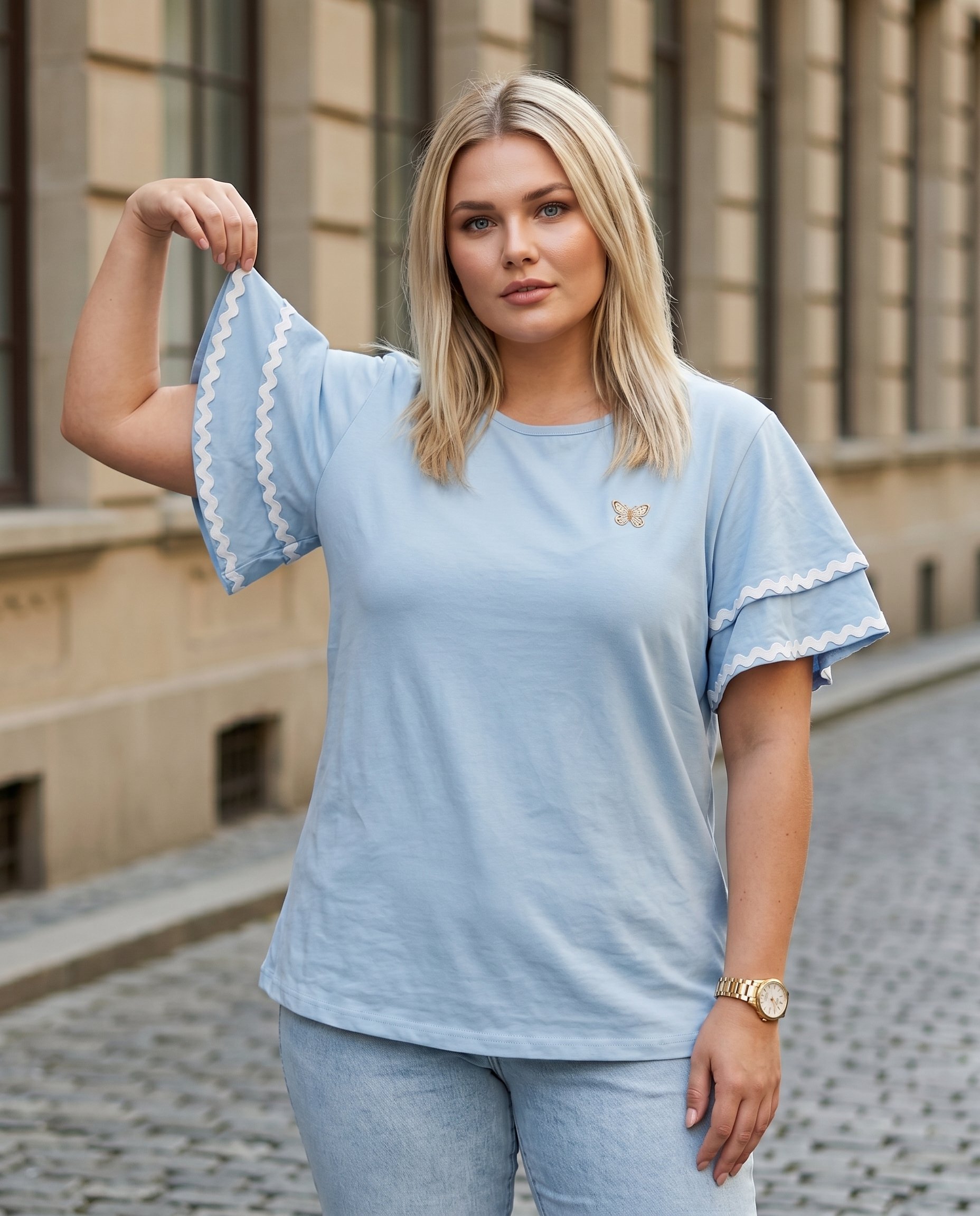 Bluzka z FALBANKAMI NA  RAMIONACH WA-344 - 6