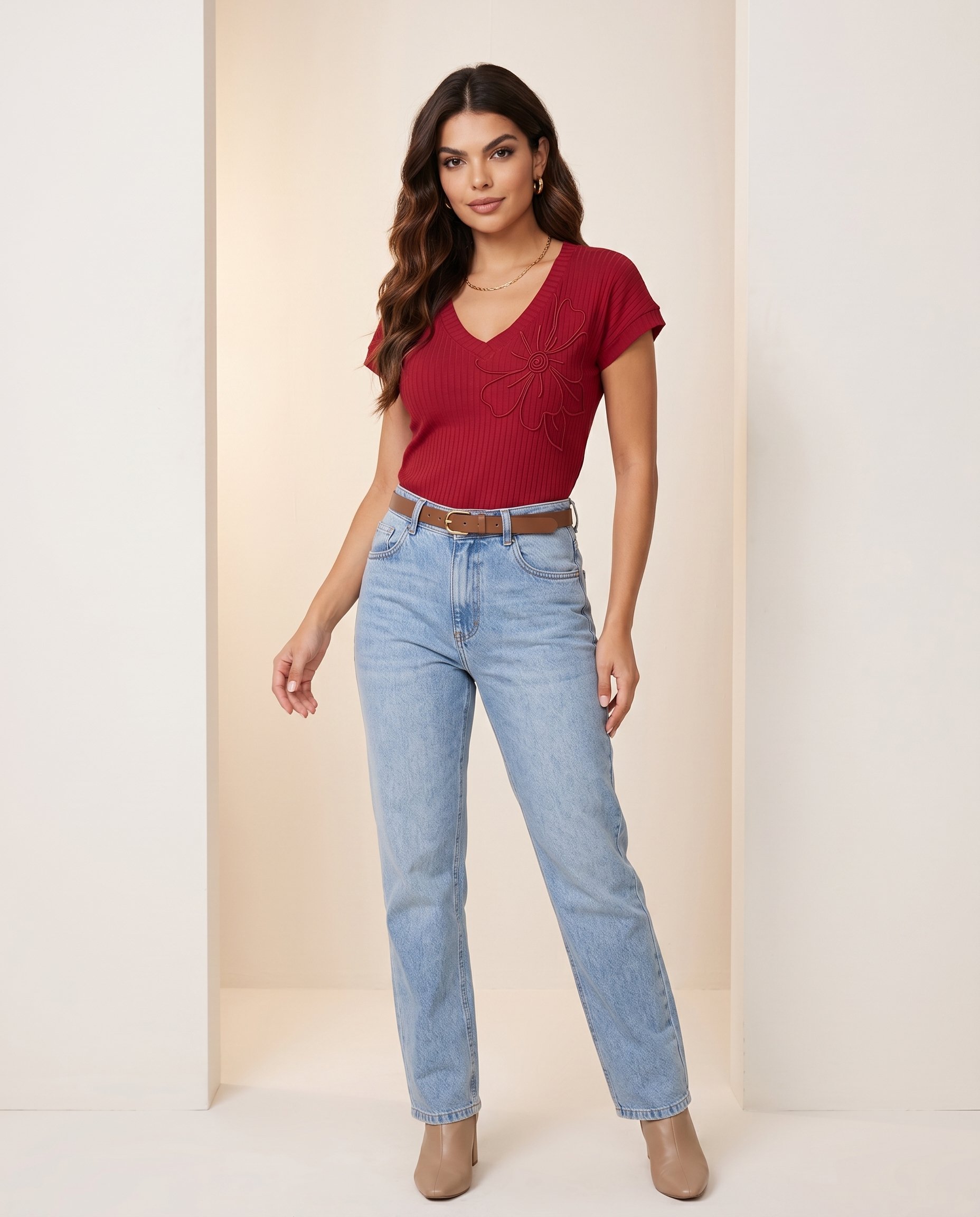 Bluzka prążek z kwiatkiem KEN-70271 - 2