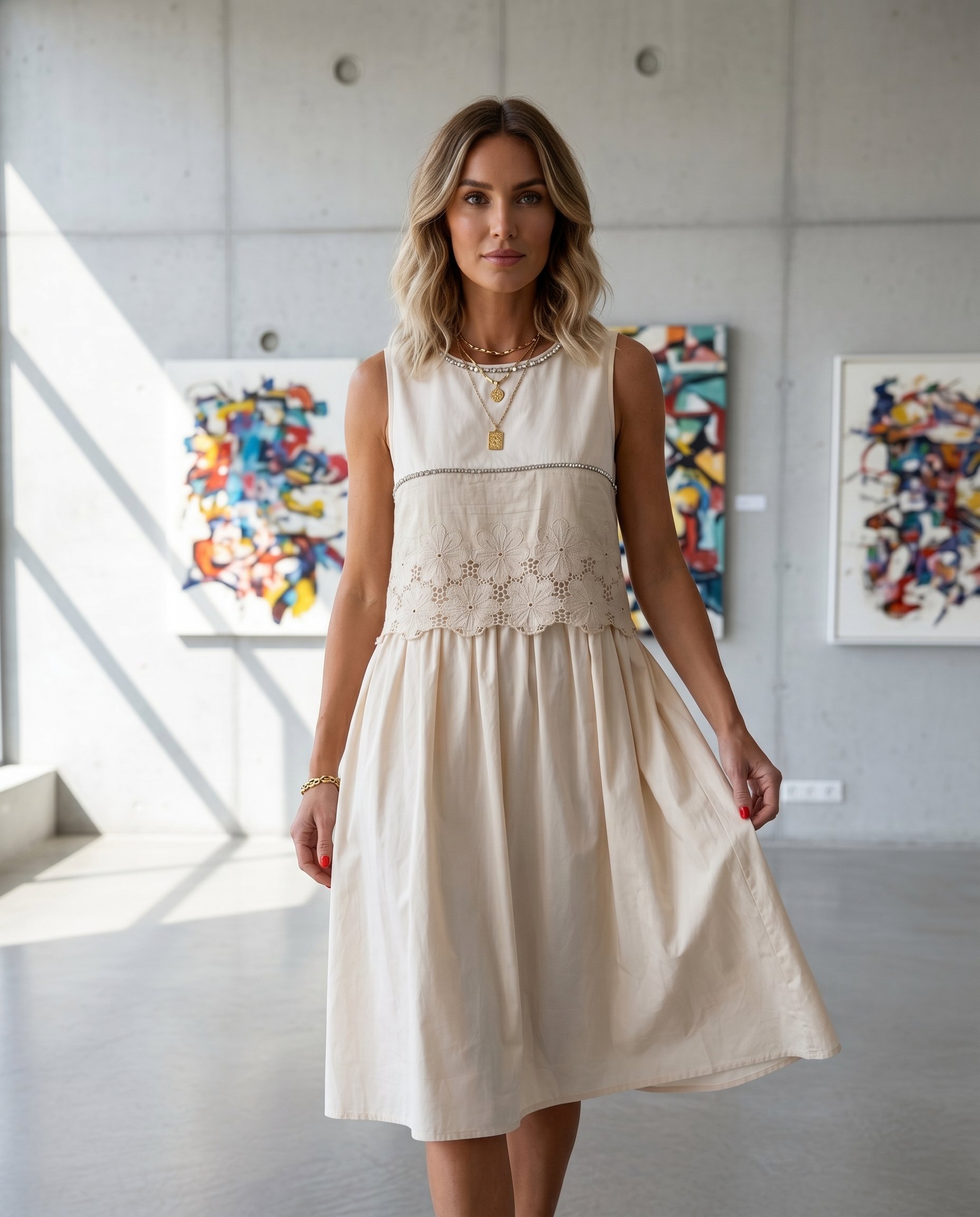 Sukienka z haftowaną falbaną - 9