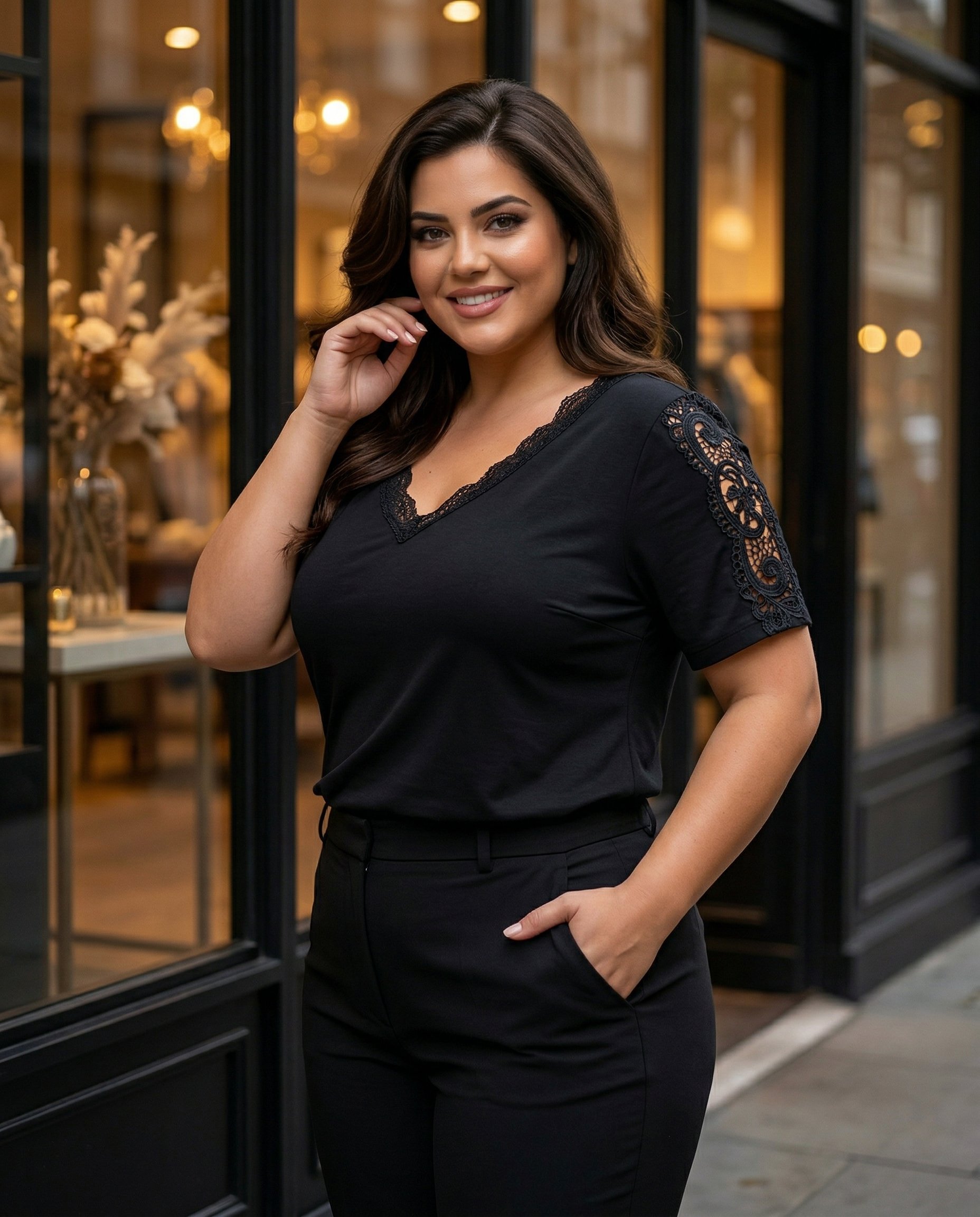 Bluzka serek z koronką na rękawach WA-92 - 8