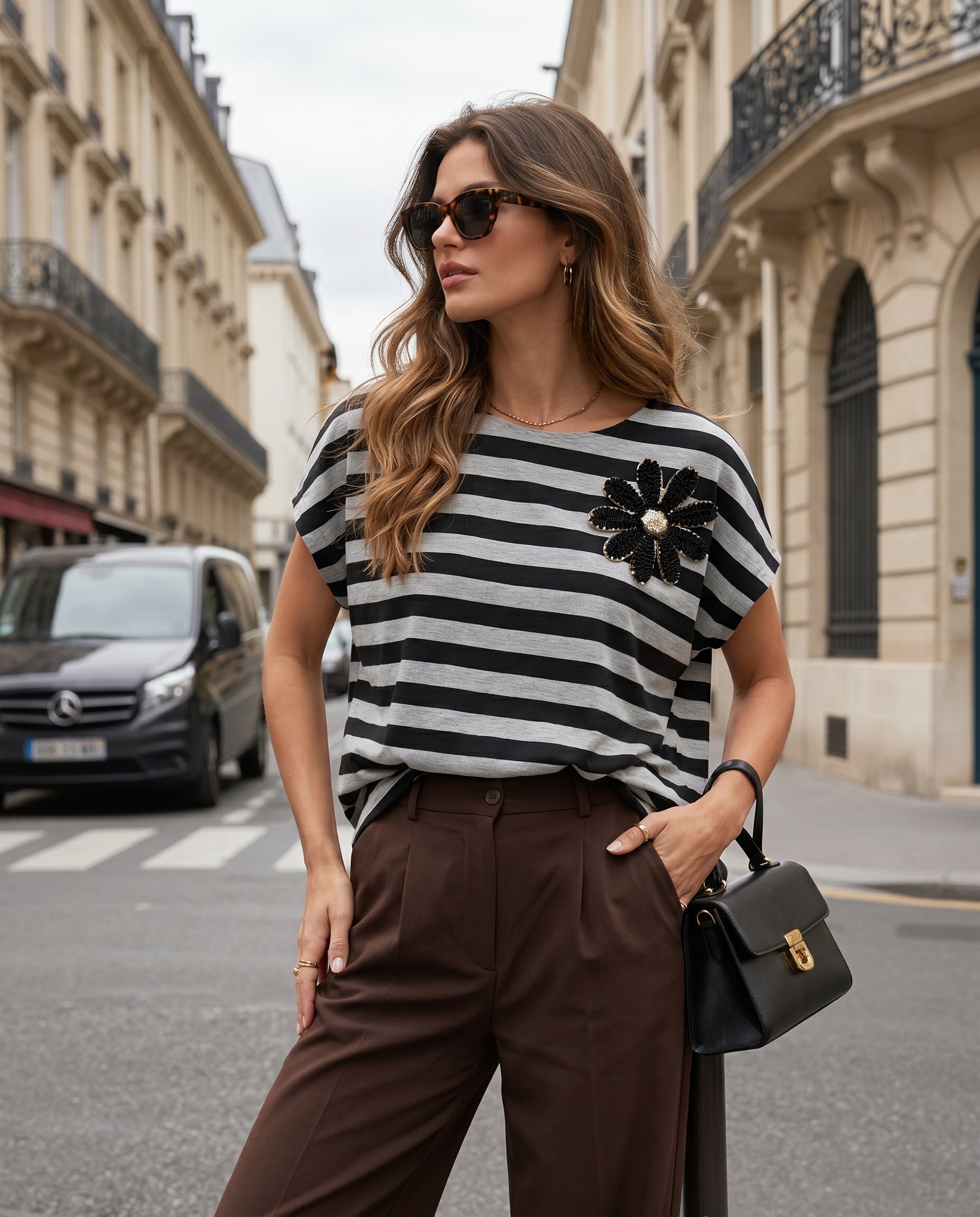 Bluzka w paski z KWIATKIEM KEN-60598 - 8