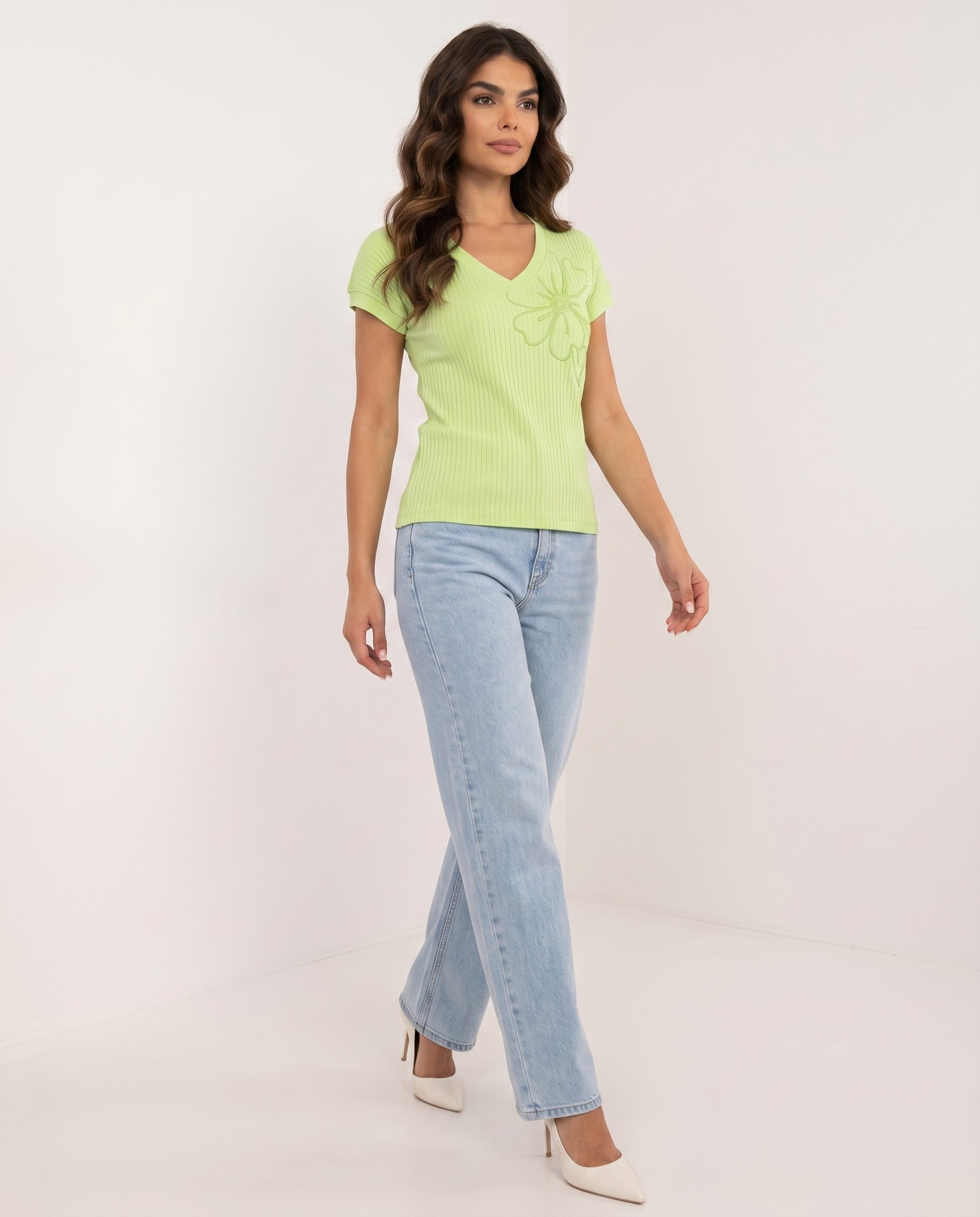 Bluzka prążek z kwiatkiem KEN-70271 - 5